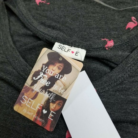 Self Esteem Charcoal Gray Tee Flamingo Pocket Top - Picture 6 of 8